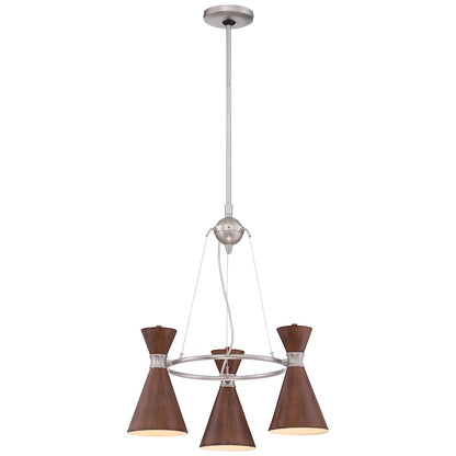 George Kovacs Conic 20in 3-Light Mini Chandelier | Contemporary Distressed Koa and Brushed Nickel Frame | Dining Room & Kitchen | Model P1823-651