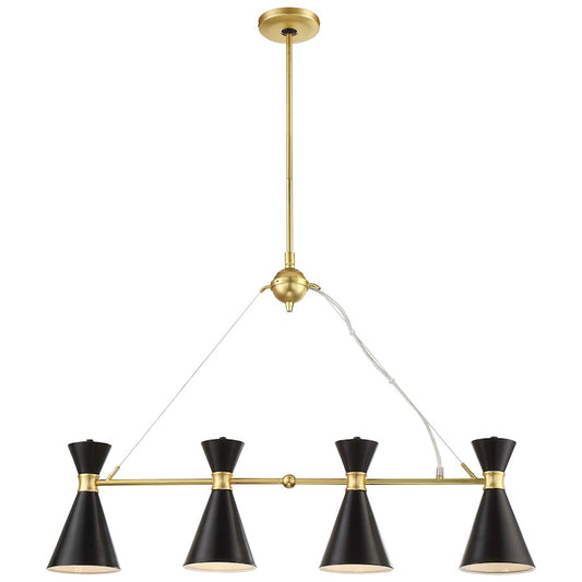 George Kovacs Conic 36in 4-Light Island Light | Transitional Honey Gold and Black Metal Shade | Kitchen Island & Dining Room | Model P1824-248
