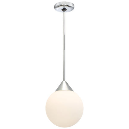 George Kovacs Simple 11in 1-Light Pendant | Mid-Century Chrome and Etched Opal Glass | Kitchen Island & Dining Room | 9 x 9 x 11 in | Model P1833-077