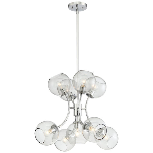 George Kovacs Exposed 9-Light Chandelier | Chrome Smoked Glass Globes | Dining Room & Living Room | 23 x 23 x 18 in | Model P1849-077