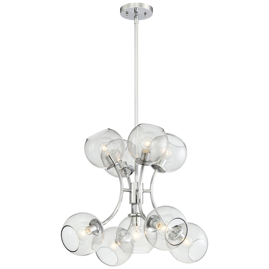 George Kovacs Exposed 9-Light Chandelier | Chrome Smoked Glass Globes | Dining Room & Living Room | 23 x 23 x 18 in | Model P1849-077