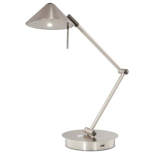 George Kovacs Reading Room LED USB Table Lamp | Contemporary Brushed Nickel | Desk & Bedside Task Light | 13.25 x 7 in, 16W LED | Model P2974-1-084-L
