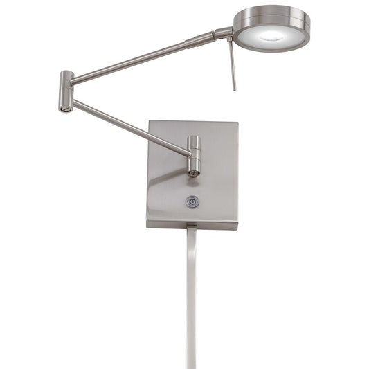 George Kovacs Reading Room 1-Light LED Swing Arm Wall Lamp | Contemporary Brushed Nickel | Bedroom & Office Reading Light | Model P4308-084