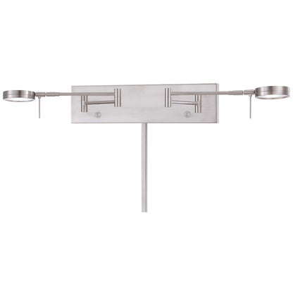 George Kovacs Reading Room 26in 2-Light LED Swing Arm Wall Sconce | Contemporary Brushed Nickel | Bedroom Reading Light | Model P4309-084