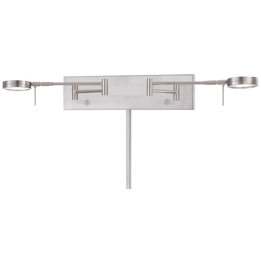 George Kovacs Reading Room 26in 2-Light LED Swing Arm Wall Sconce | Contemporary Brushed Nickel | Bedroom Reading Light | Model P4309-084