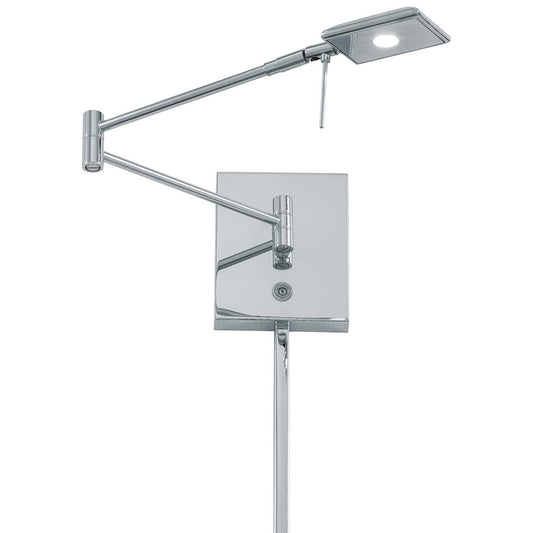 George Kovacs Reading Room 14in 1-Light LED Swing Arm Wall Sconce | Contemporary Chrome Metal | Bedroom & Office Reading Light | Model P4328-077