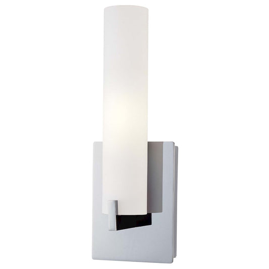 George Kovacs Tube 1-Light Wall Sconce | Contemporary Chrome and Etched Opal Glass | Hallway & Bathroom Accent Light | Model P5040-077-PL