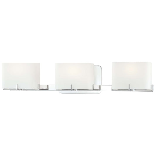 George Kovacs Curvy Corner 24in 3-Light Bathroom Vanity Light | Contemporary Chrome and Etched Opal Glass | Bathroom Vanity | Model P5153-077