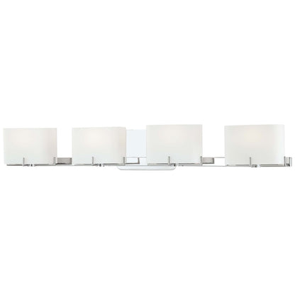 George Kovacs Curvy Corner 34in 4-Light Bathroom Vanity Light | Contemporary Chrome and Etched Opal Glass | Bathroom Vanity | Model P5154-077