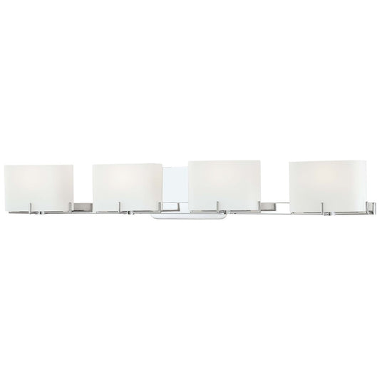 George Kovacs Curvy Corner 34in 4-Light Bathroom Vanity Light | Contemporary Chrome and Etched Opal Glass | Bathroom Vanity | Model P5154-077