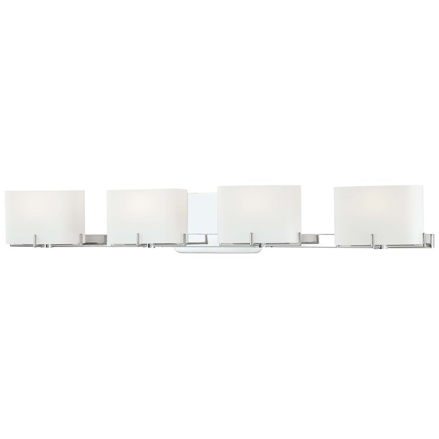 George Kovacs Curvy Corner 34in 4-Light Bathroom Vanity Light | Contemporary Chrome and Etched Opal Glass | Bathroom Vanity | Model P5154-077