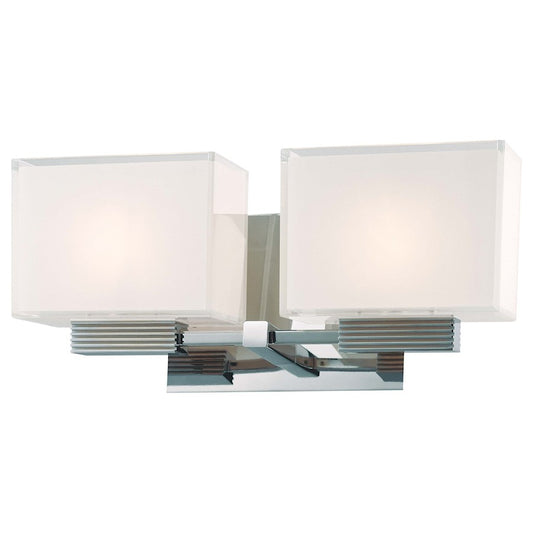 George Kovacs Cubism 2-Light Wall Sconce | Contemporary Chrome and Clear Glass | Bathroom Vanity & Powder Room | 14 x 5 x 6 in | Model P5212-077