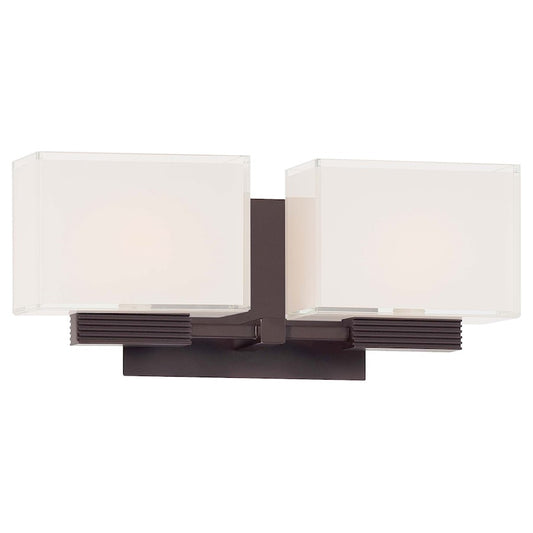 George Kovacs Cubism 2-Light Wall Sconce | Contemporary Dorian Bronze and Clear Glass | Bathroom Vanity & Powder Room | Model P5212-615B