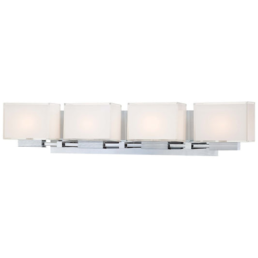 George Kovacs Cubism 29in 4-Light Vanity Light | Contemporary Chrome and Clear Mitered Glass | Bathroom Vanity | 29 x 3 x 6 in | Model P5214-077
