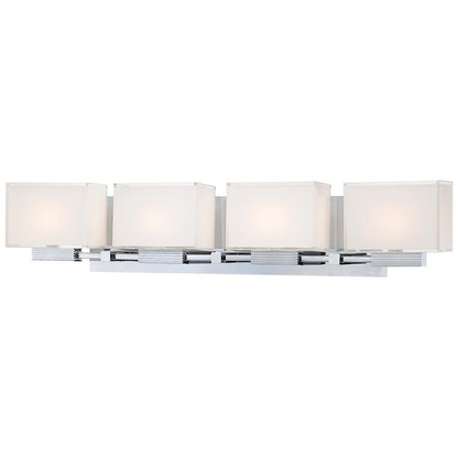 George Kovacs Cubism 29in 4-Light Vanity Light | Contemporary Chrome and Clear Mitered Glass | Bathroom Vanity | 29 x 3 x 6 in | Model P5214-077