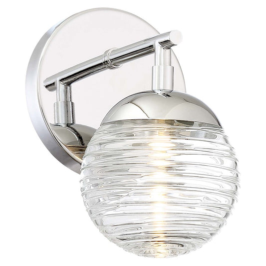 George Kovacs Vemo 8in 1-Light LED Bath Vanity Light | Transitional Polished Nickel and Clear Textured Glass | Bathroom Vanity | Model P5271-613-L