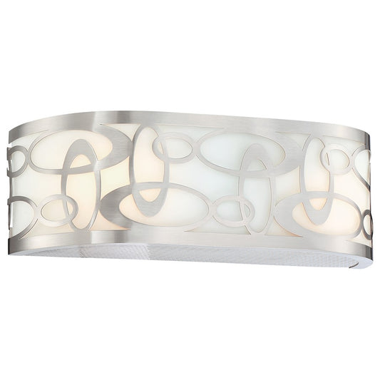 George Kovacs Links 16in 2-Light Bathroom Vanity Light | Contemporary Brushed Nickel and Warm White Fabric Shade | Bathroom Vanity | Model P5712-084