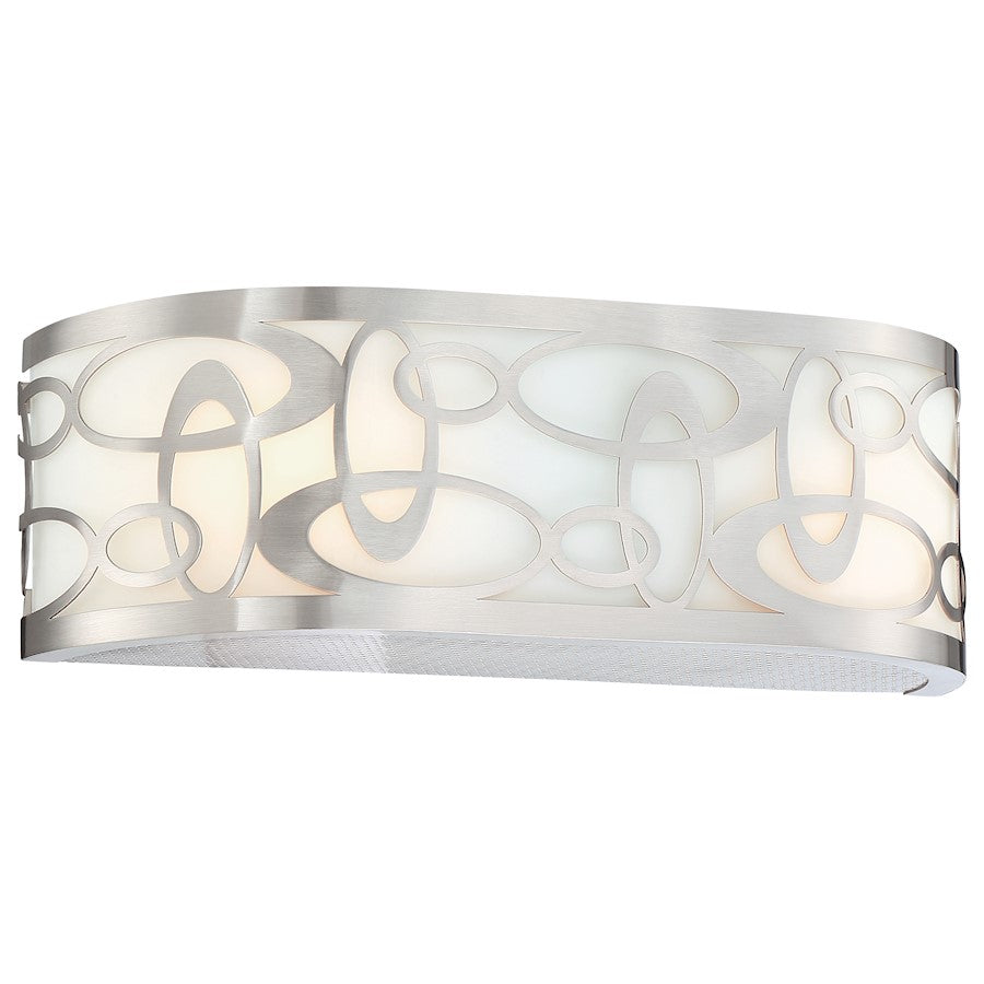George Kovacs Links 16in 2-Light Bathroom Vanity Light | Contemporary Brushed Nickel and Warm White Fabric Shade | Bathroom Vanity | Model P5712-084