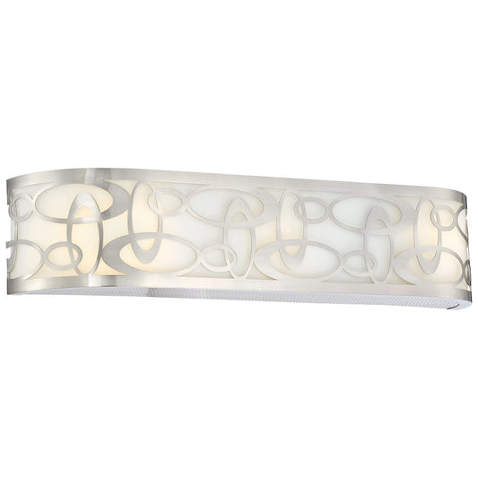 George Kovacs Links 25in 3-Light Bathroom Vanity Light | Contemporary Brushed Nickel and Warm White Fabric Shade | Bathroom Vanity | Model P5713-084