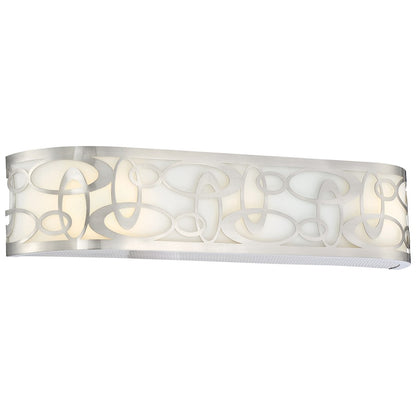 George Kovacs Links 25in 3-Light Bathroom Vanity Light | Contemporary Brushed Nickel and Warm White Fabric Shade | Bathroom Vanity | Model P5713-084