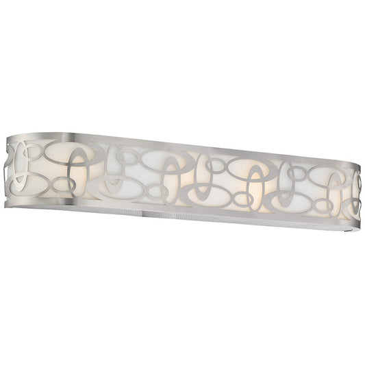 George Kovacs Links 32in 4-Light Bathroom Vanity Light | Contemporary Brushed Nickel and Warm White Fabric Shade | Bathroom Vanity | Model P5714-084