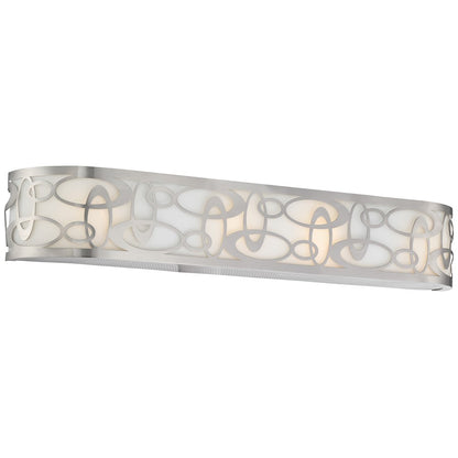 George Kovacs Links 32in 4-Light Bathroom Vanity Light | Contemporary Brushed Nickel and Warm White Fabric Shade | Bathroom Vanity | Model P5714-084