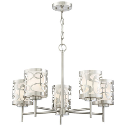George Kovacs Links 24in 5-Light Chandelier | Contemporary Brushed Nickel and Warm White Fabric Shade | Dining Room & Living Room | Model P5715-084