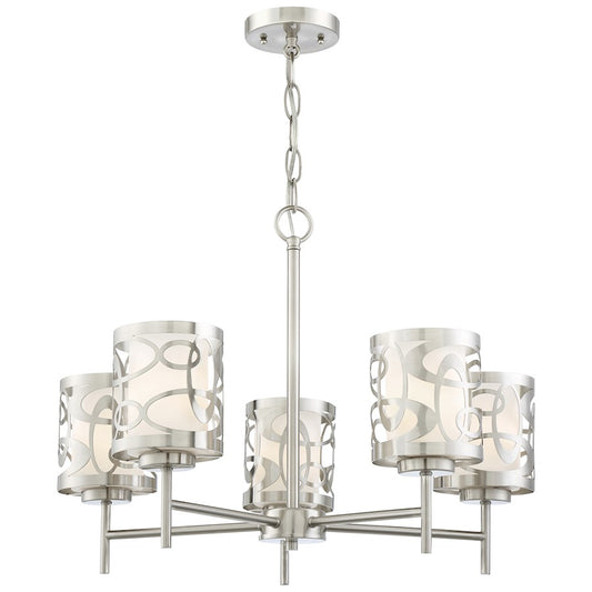 George Kovacs Links 24in 5-Light Chandelier | Contemporary Brushed Nickel and Warm White Fabric Shade | Dining Room & Living Room | Model P5715-084