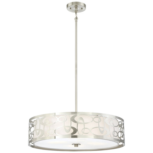 George Kovacs Links 22in 4-Light Pendant | Contemporary Brushed Nickel and White Fabric Shade | Kitchen Island & Dining Room | Model P5716-084