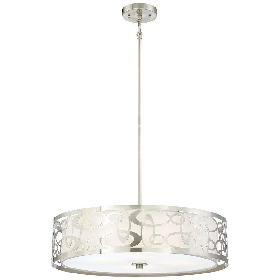George Kovacs Links 22in 4-Light Pendant | Contemporary Brushed Nickel and White Fabric Shade | Kitchen Island & Dining Room | Model P5716-084