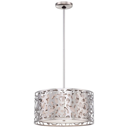 George Kovacs Layover 16in 2-Light Drum Pendant | Contemporary Chrome and White Linen | Kitchen Island & Dining Room | Model P7985-077