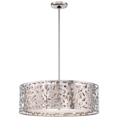George Kovacs Layover 24in 4-Light Pendant | Contemporary Chrome and White Linen | Kitchen Island & Dining Room | 24 x 24 x 8 in | Model P7986-077