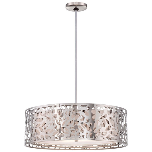 George Kovacs Layover 24in 4-Light Pendant | Contemporary Chrome and White Linen | Kitchen Island & Dining Room | 24 x 24 x 8 in | Model P7986-077