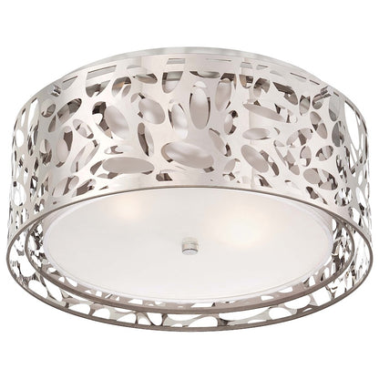 George Kovacs Layover 16in 2-Light Flush Mount | Contemporary Chrome and White Linen | Hallway & Bedroom | 16 x 16 x 7 in | Model P7989-077