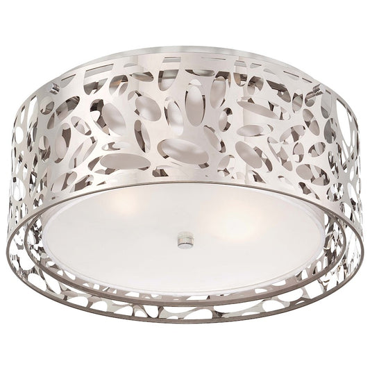 George Kovacs Layover 16in 2-Light Flush Mount | Contemporary Chrome and White Linen | Hallway & Bedroom | 16 x 16 x 7 in | Model P7989-077