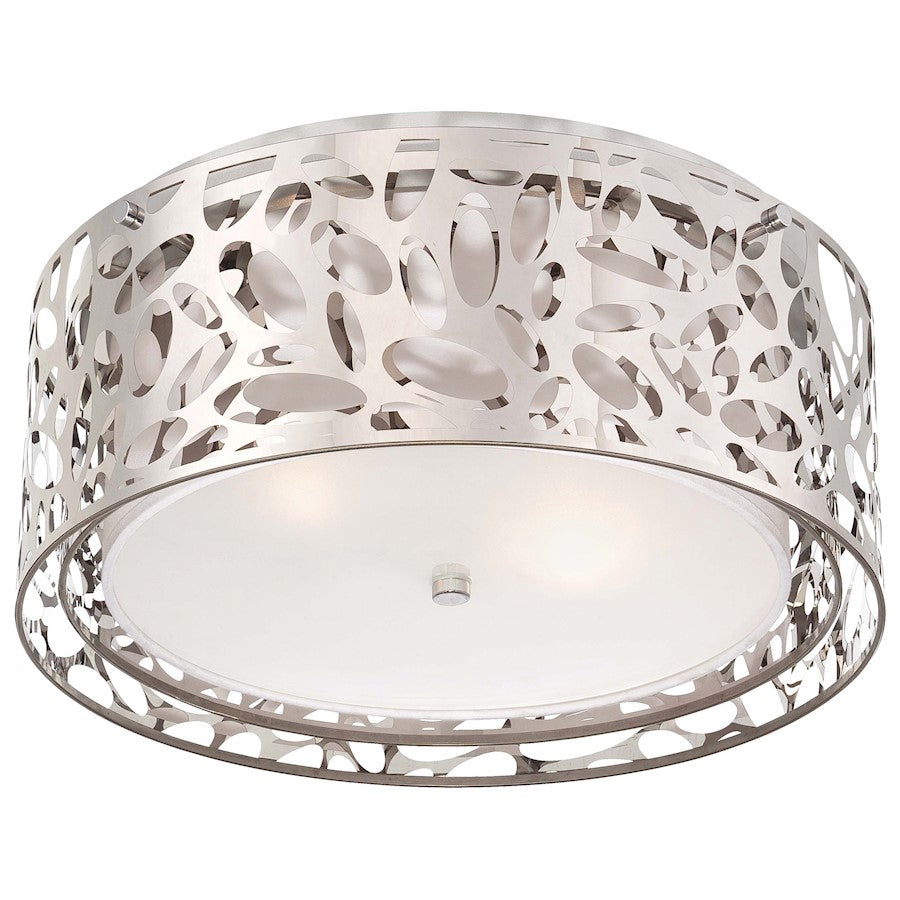 George Kovacs Layover 16in 2-Light Flush Mount | Contemporary Chrome and White Linen | Hallway & Bedroom | 16 x 16 x 7 in | Model P7989-077