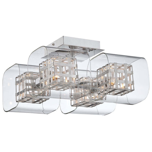 George Kovacs Jewel Box 12in 4-Light Semi-Flush Mount | Contemporary Chrome and Clear Glass | Entryway & Hallway | 12 x 12 x 7 in | Model P802-077