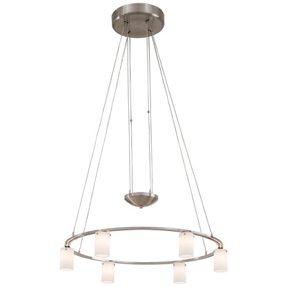 George Kovacs Counter Weights 25in 6-Light Chandelier | Contemporary Brushed Nickel Drum Shade | Dining Room & Living Room | Model P8025-084