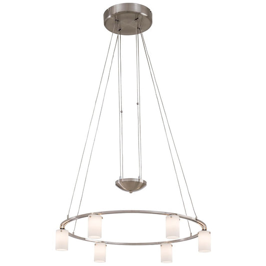 George Kovacs Counter Weights 25in 6-Light Chandelier | Contemporary Brushed Nickel Drum Shade | Dining Room & Living Room | Model P8025-084