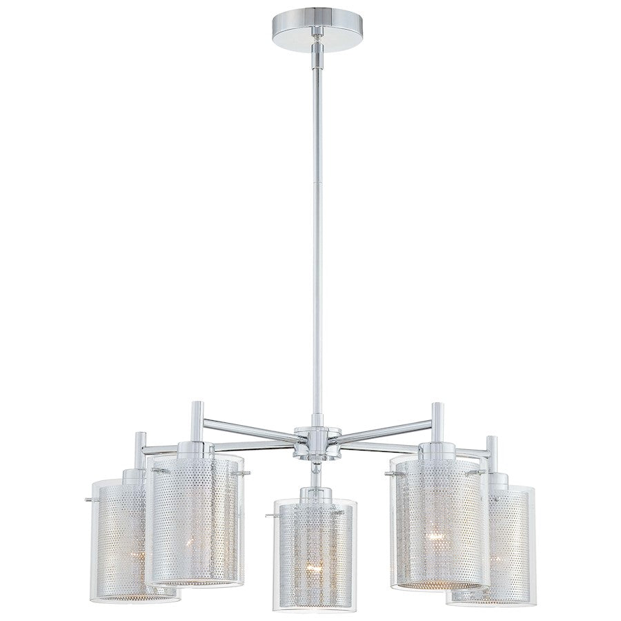 George Kovacs Grid 24in 5-Light Chandelier | Contemporary Chrome and Clear Glass | Dining Room & Living Room | 24 x 9 in | Model P965-077