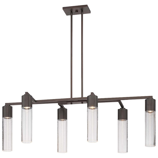 George Kovacs Light Rain 42in 6-Light Island Light | Contemporary Copper Bronze Patina and Clear Seeded Glass | Kitchen Island & | Model P976-647