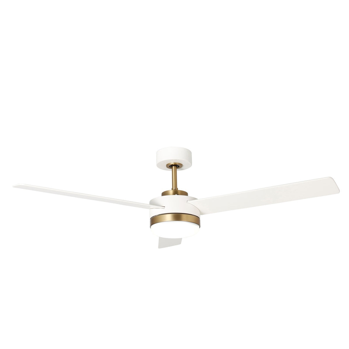 Millennium Lighting Trestwyn 52in 3-Blade 5CCT LED Ceiling Fan | Transitional Brass and Matte White Plywood | Bedroom & Living | Model 1100LED-BR-MWW