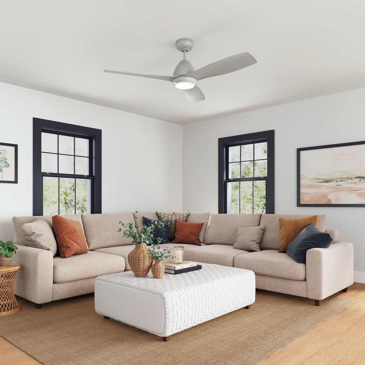 Millennium Lighting Kylpin 52in 3-Blade Ceiling Fan | Transitional Brushed Pewter and Etched Acrylic | Bedroom & Kitchen | Model 1101LED-BP-BP
