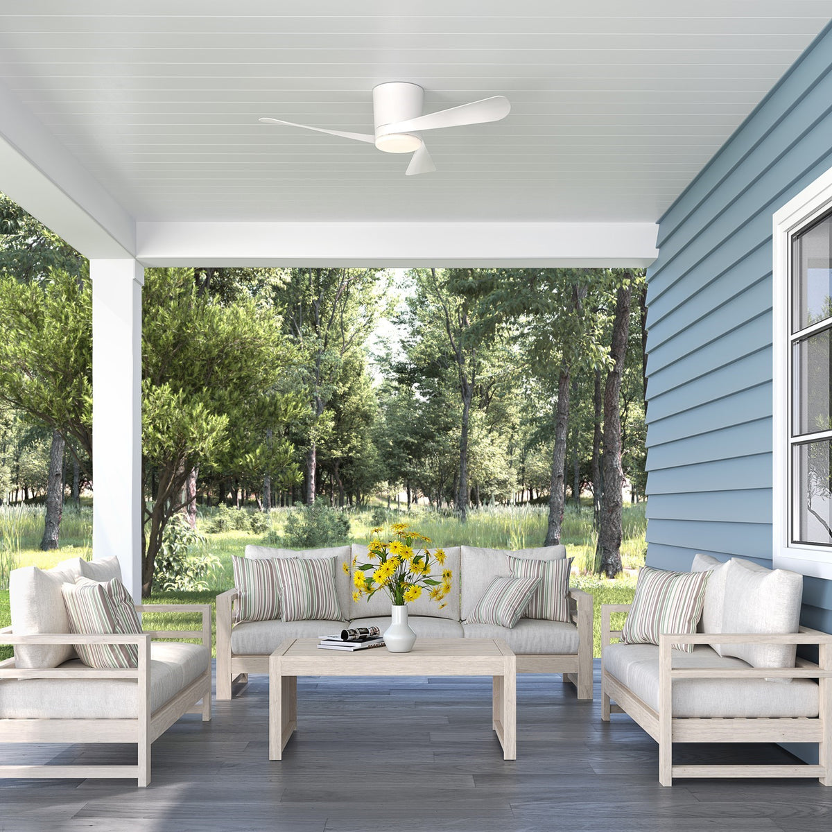 Millennium Lighting Lockbourne 48in 3-Blade Ceiling Fan | Transitional Matte White and Etched PC | Bedroom & Living Room | Model 1102LED-MWW-MWW
