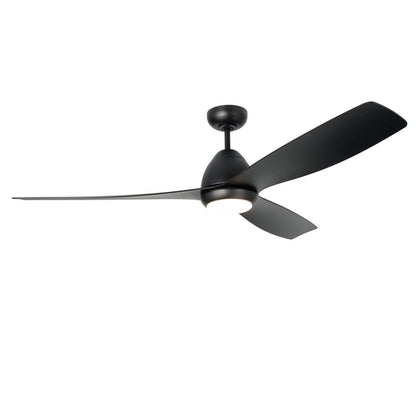 Millennium Lighting Kylpin 60in 3-Blade LED Ceiling Fan | Transitional Matte Black and Etched Acrylic | Bedroom & Living Room | Model 1111LED-MBK-MBK