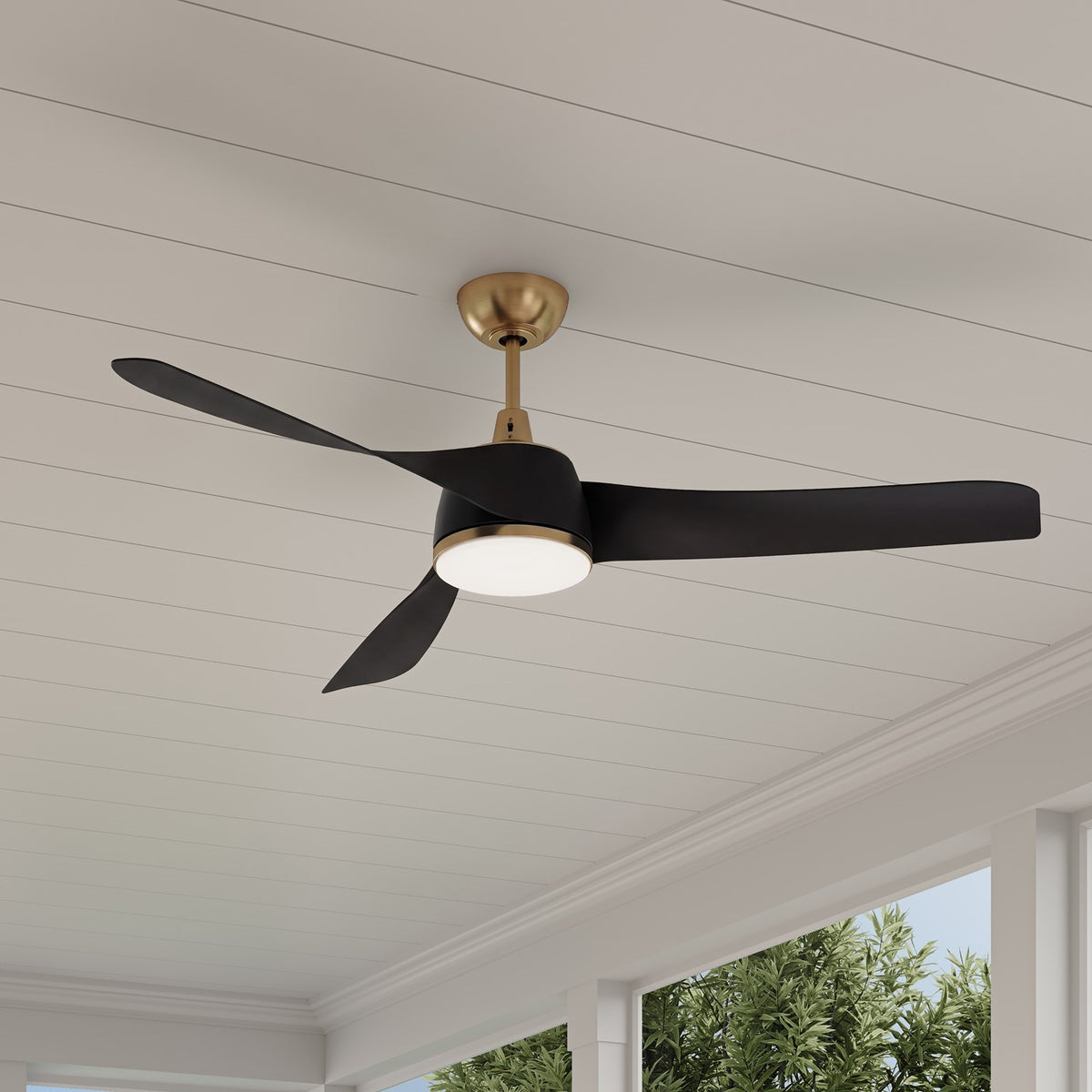 Millennium Lighting Hammerlin 60in 3-Blade Ceiling Fan | Transitional Brass and Matte Black Etched PC | Bedroom & Living Room | Model 1113LED-BR-MBK