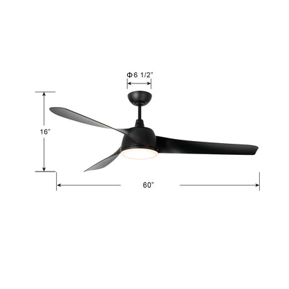 Millennium Lighting Hammerlin 60in 3-Blade Ceiling Fan | Transitional Matte Black and Etched PC | Bedroom & Living Room | Model 1113LED-MBK-MBK
