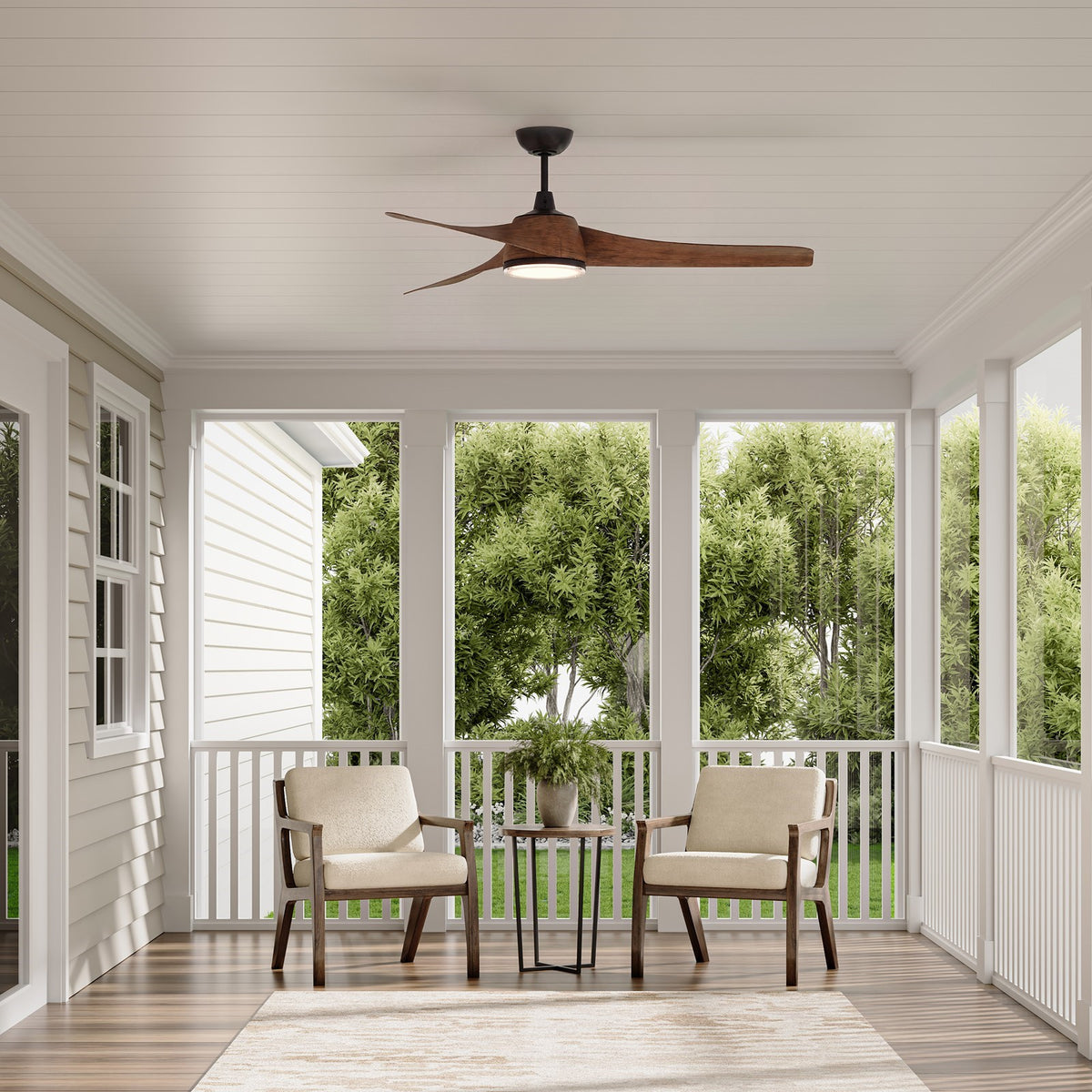 Millennium Lighting Hammerlin 60in 3-Blade Ceiling Fan | Transitional Matte Black and Walnut Etched PC | Bedroom & Living Room | Model 1113LED-MBK-WT