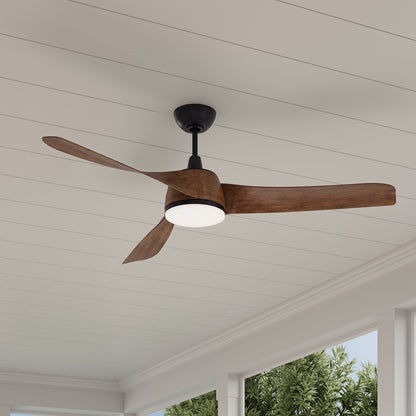 Millennium Lighting Hammerlin 60in 3-Blade Ceiling Fan | Transitional Matte Black and Walnut Etched PC | Bedroom & Living Room | Model 1113LED-MBK-WT