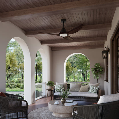 Millennium Lighting Karrston 54in 3-Blade LED Ceiling Fan | Transitional Matte Black and Walnut Acrylic Lens | Living Room | Model 1120LED-MBK-WT